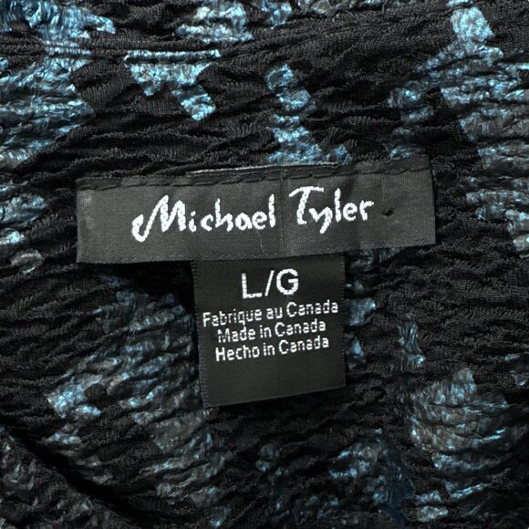 Michael Tyler Patchwork Houndstooth Button Scrunch Knit Jacket Blue Black Size L - Picture 7 of 9